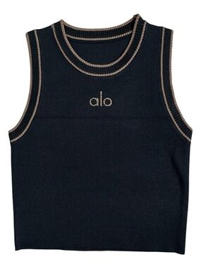 ALO Yoga Black Tank Top with Tan Trim